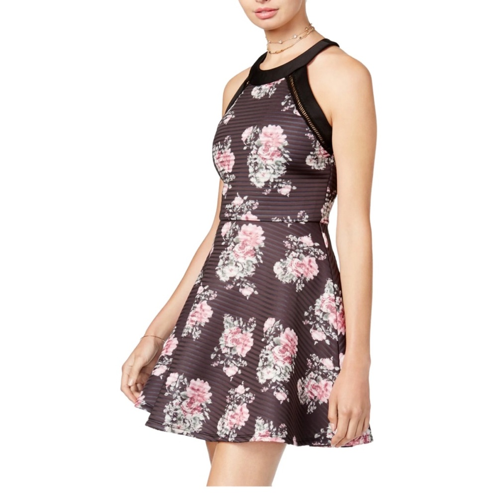 Crystal Doll Black and Pink Floral Mini Dress by Crystal Doll Macys